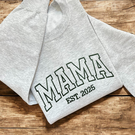 Embroidered Mama Sweatshirt with Established Year | Custom Appliqué Gildan Crewneck | Personalized Mom Gift | Mother's Day Sweater