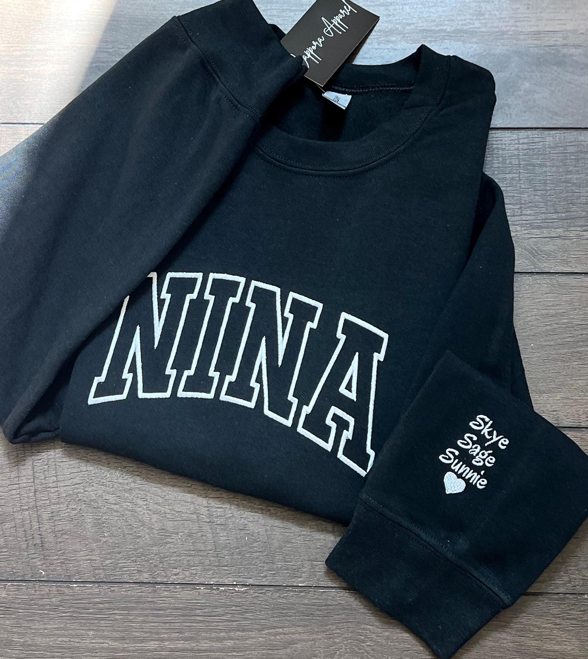 Custom Embroidered Appliqué “Nina” Gildan Crewneck Sweatshirt – Personalized Name Pullover, Cute Cozy Gift for Her