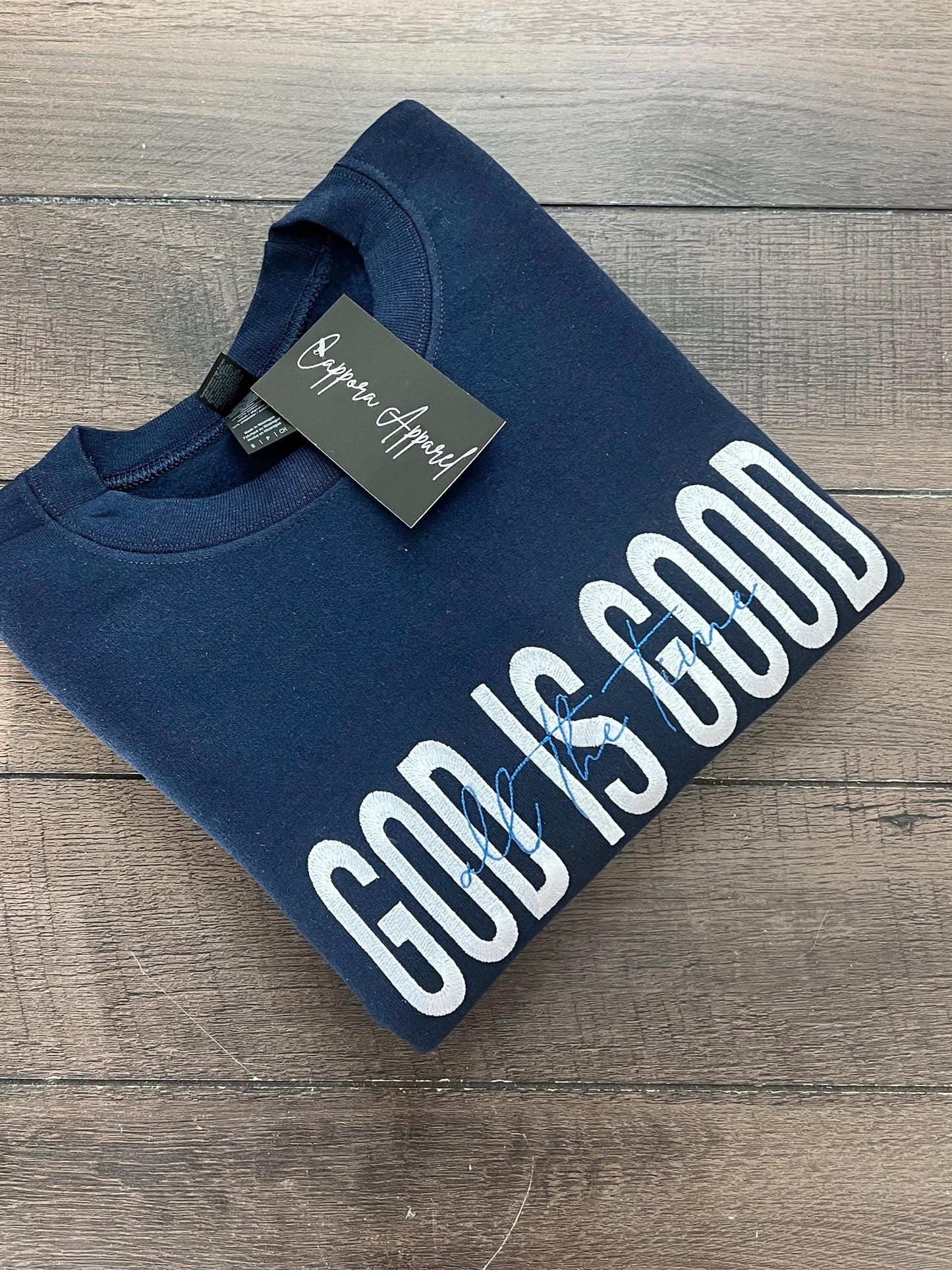 God Is Good All the Time Embroidered Gildan Crewneck Sweatshirt – Faith-Based Christian Cozy Gift for Women & Men