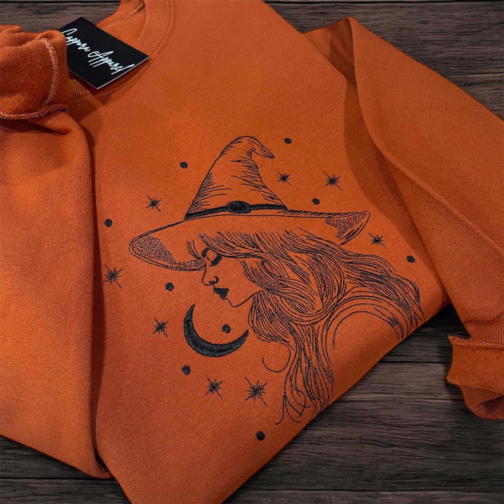 Season of the Witch Crewneck – Embroidered Sweatshirt with Line Art Design, Spooky Fall Aesthetic Witchy Pullover