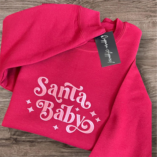 Santa Baby Embroidered Sweatshirt – Cozy Gildan Christmas Crewneck Holiday Sweater, Festive Winter Gift