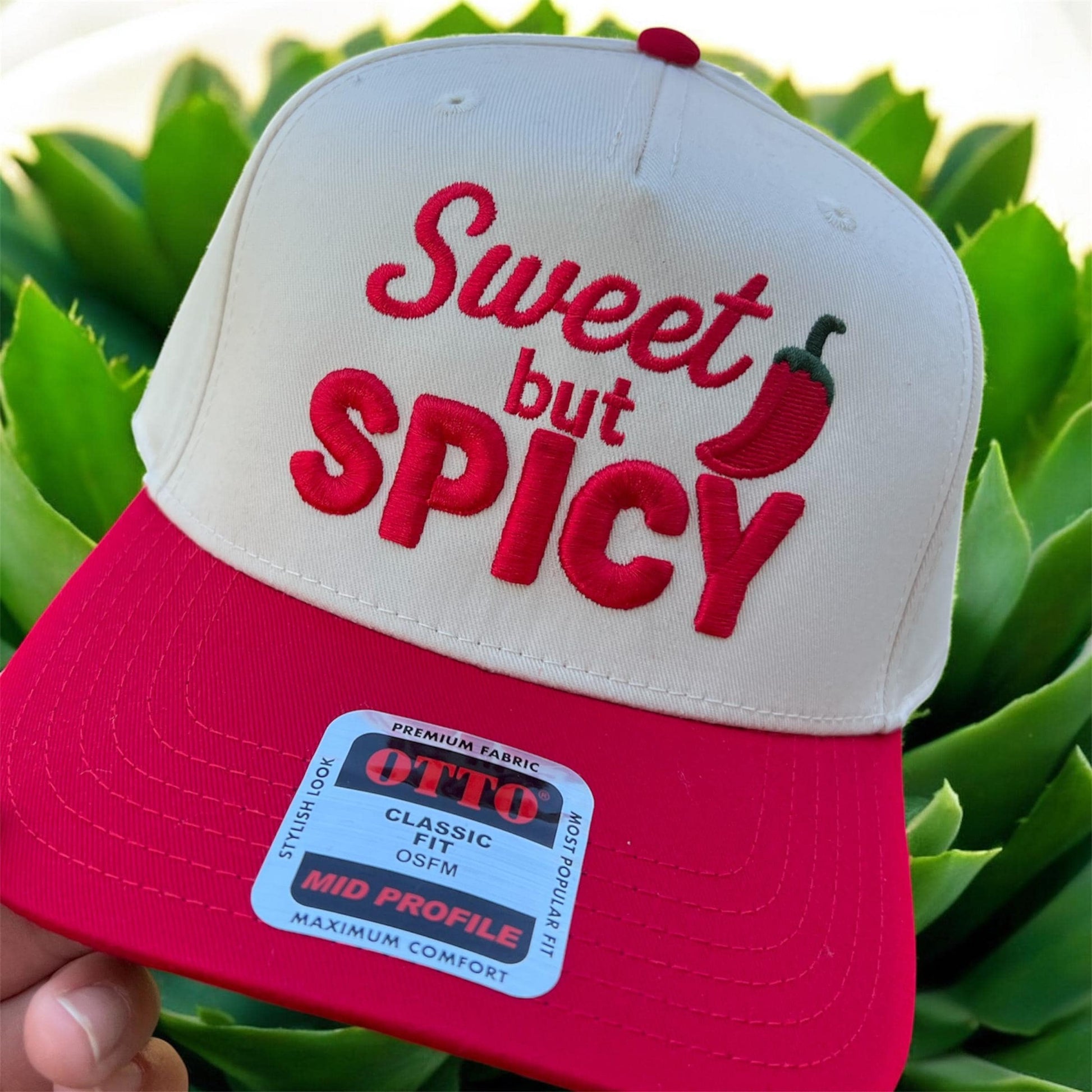 Sweet but Spicy Hat – 3D Puff Embroidered Chili Pepper Otto Canvas Cap, Funny Cute Statement Trucker Hat