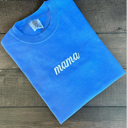 Mama Embroidered Comfort Colors T-Shirt – Minimalist Mom Shirt, Aesthetic Gift for Mothers, Vintage Washed Tee for Everyday Wear
