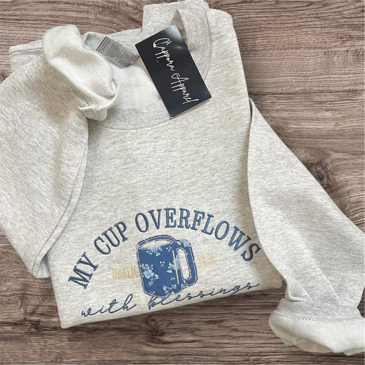 My Cup Overflows with Blessings Sweatshirt | Embroidered Psalm 23:5 Crewneck | Christian Faith Apparel | Cozy Gildan 18000 Gift for Her