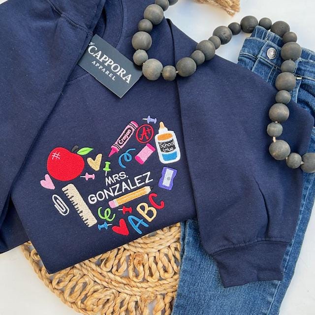Embroidered Teacher Appreciation Crewneck Sweatshirt | Teacher Gift | Cozy Educator Pullover | Thank You Teacher