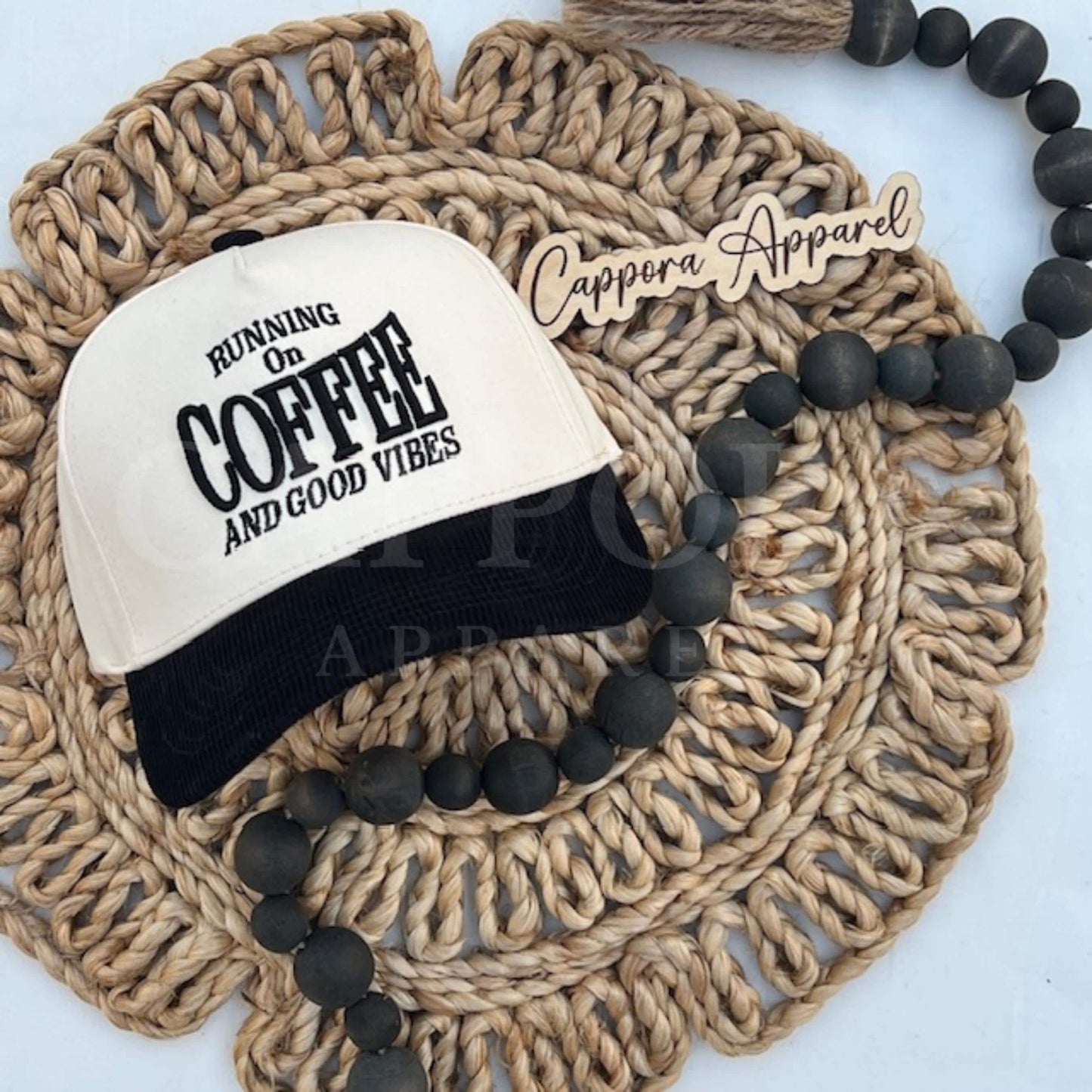 Running on Coffee and Good Vibes Hat, 3D Puff Embroidered Trucker Hat, Coffee Lover Hat, Cute Embroidered Cap, Retro Foam Hat, Gift for Her