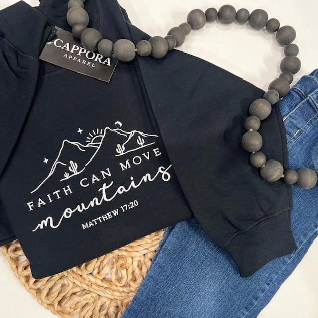 Faith Can Move Mountains Embroidered Sweatshirt | Christian Crewneck | Gildan Unisex Christian Sweatshirt Faith Gift