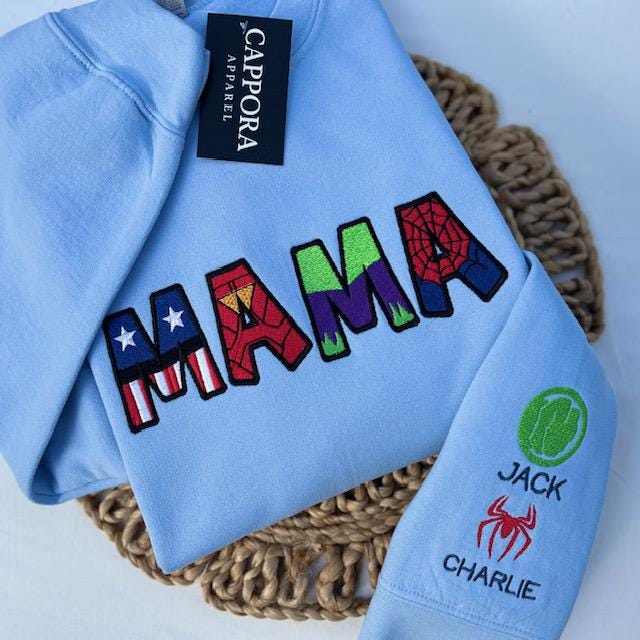 Mama Embroidered Crewneck – Superhero Mom Gildan Sweatshirt, Comic Style Cozy Gift for Mamas