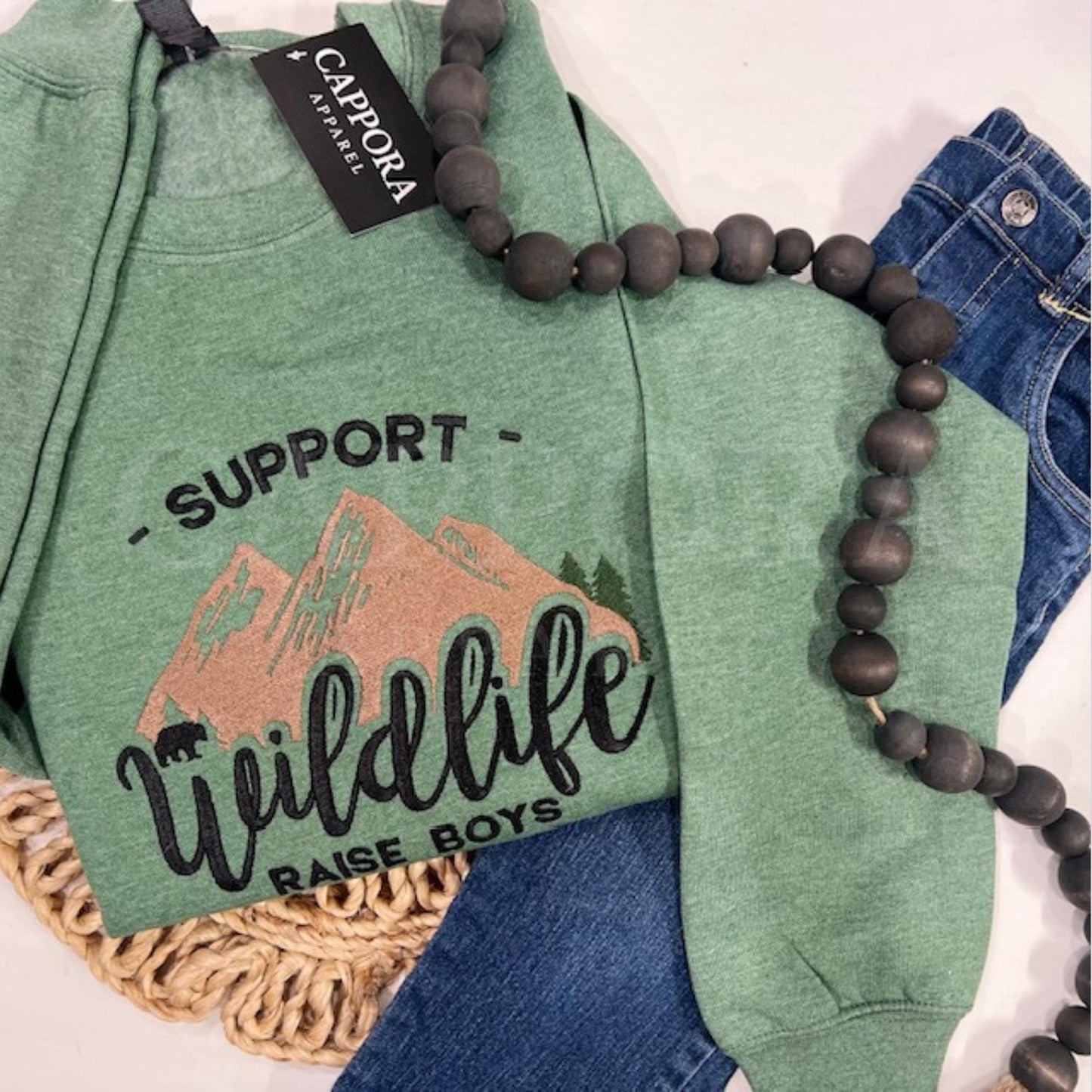 Support Wildlife Raise Boys Sweatshirt | Embroidered Boy Mom Crewneck | Gildan Unisex Mama Pullover Gift