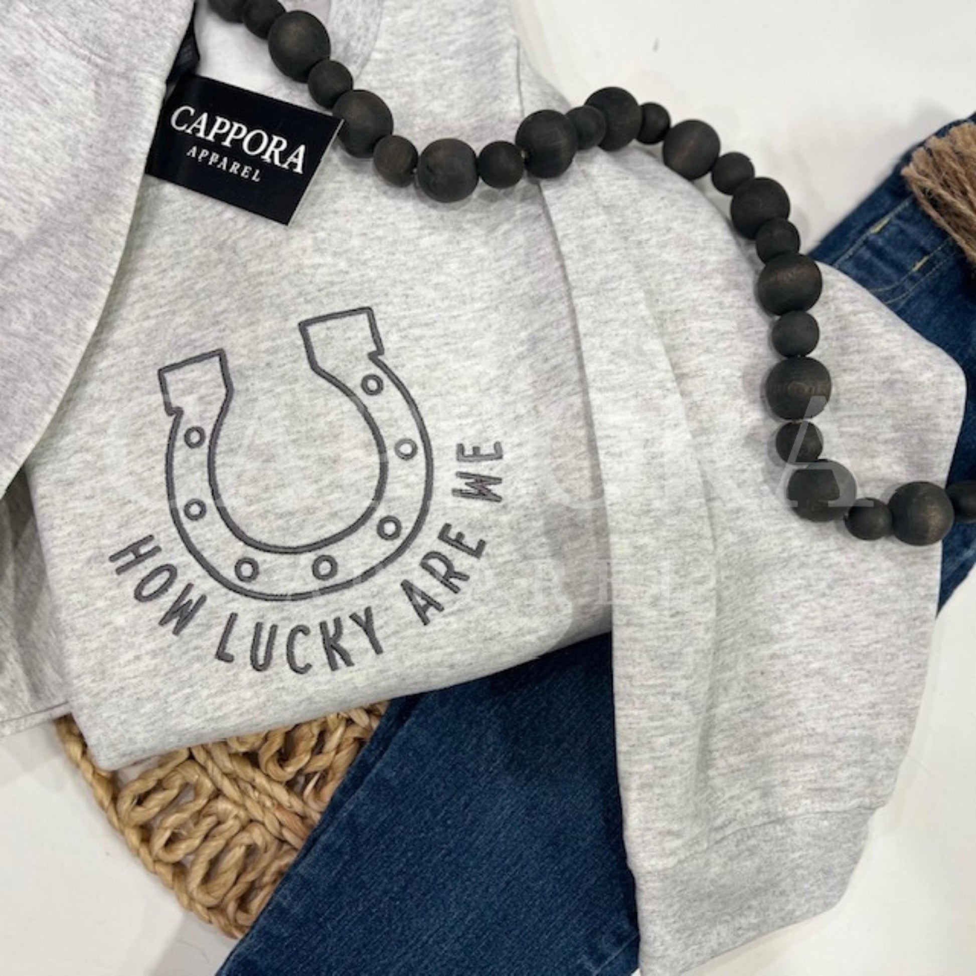 How Lucky Are We Embroidered Sweatshirt, Horseshoe Crewneck, Lucky Charm Pullover, Gildan Embroidered Sweatshirt, Cozy Gift