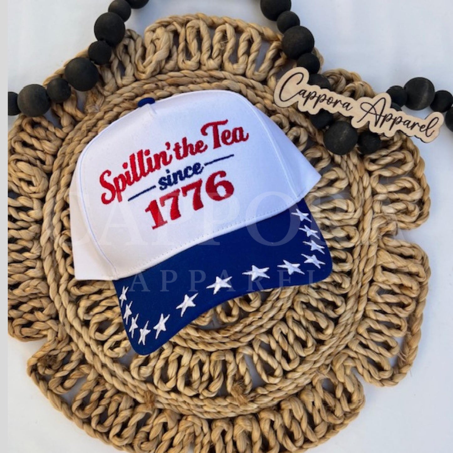 Spillin’ The Tea Since 1776 Hat | Patriotic Embroidered Cap, Funny 4th of July Hat, American History Humor Hat, USA Tea Party Trucker Hat