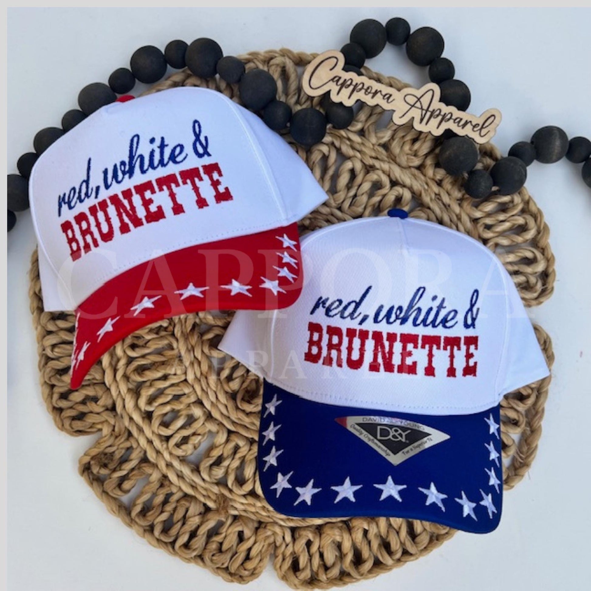 Red White & Brunette Embroidered Hat- Funny Patriotic Hat, 4th of July Hat for Women, USA Summer Hat, Lake Day Drinking Hat, America Hat