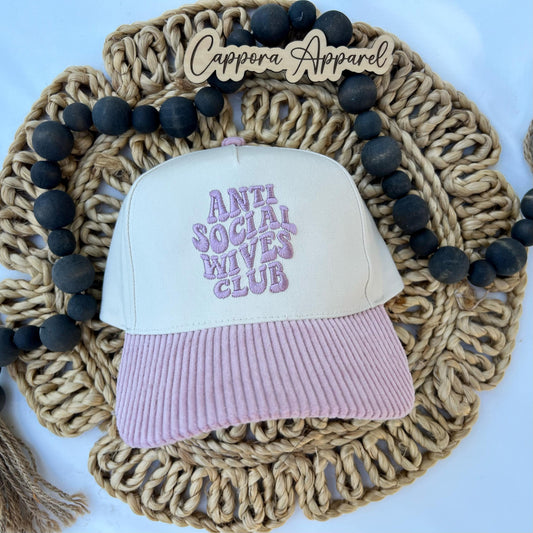 Anti Social Wives Club Hat | Embroidered 5 Panel Hat, Funny Wife Hat, Trendy Minimalist Cap, Gifts for Her, Mom Hat Aesthetic