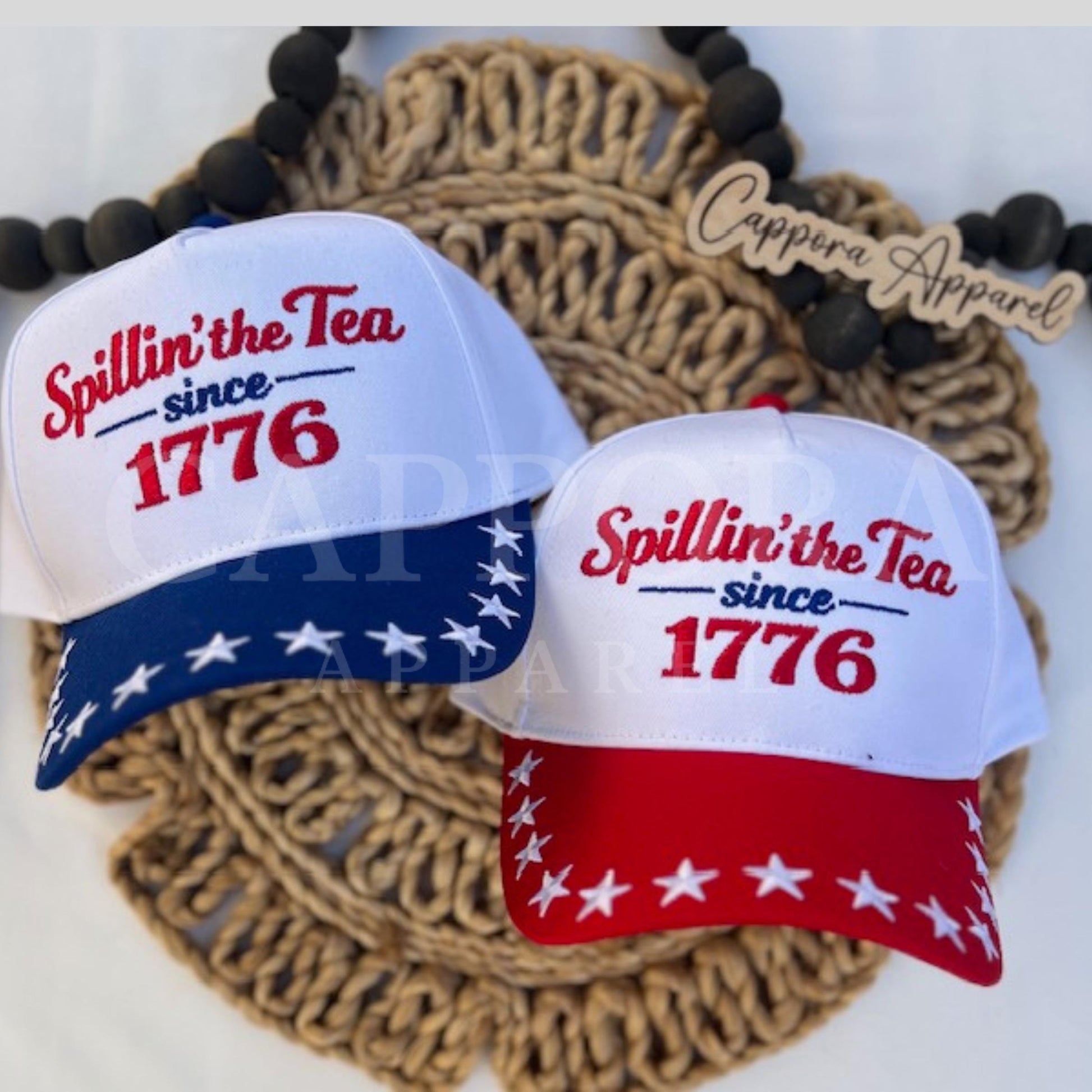 Spillin’ The Tea Since 1776 Hat | Patriotic Embroidered Cap, Funny 4th of July Hat, American History Humor Hat, USA Tea Party Trucker Hat
