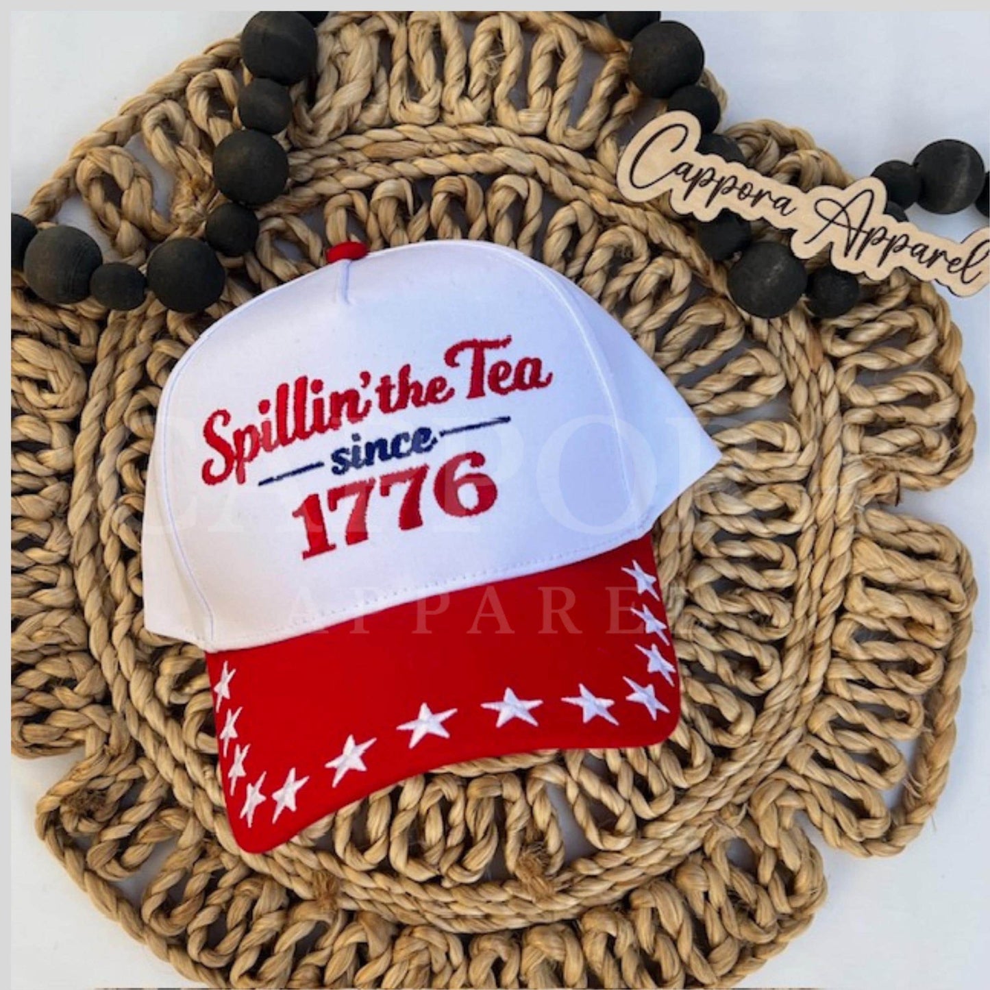 Spillin’ The Tea Since 1776 Hat | Patriotic Embroidered Cap, Funny 4th of July Hat, American History Humor Hat, USA Tea Party Trucker Hat