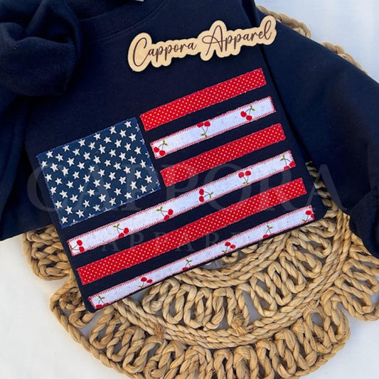 Embroidered American Flag Sweatshirt | Applique USA Flag Pullover, Patriotic Sweatshirt, Fourth of July Shirt, USA Embroidered Crewneck Gift