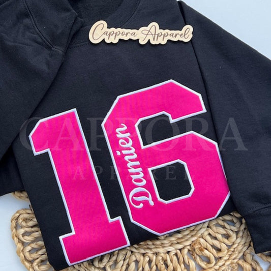 Custom Sports Crewneck Sweatshirt | Personalized Athlete Name & Number Sweatshirt, Varsity Applique Embroidered Team Spirit Pullover