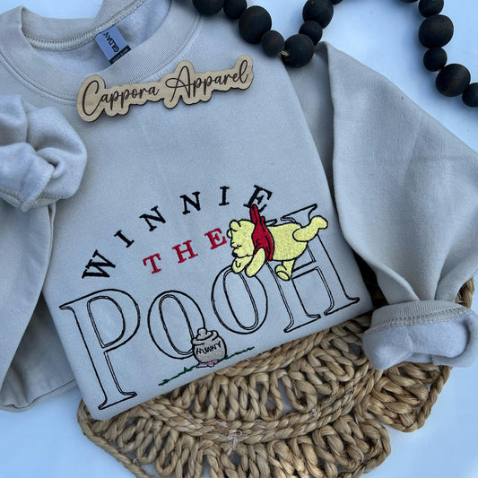 Winnie Embroidered Crewneck | Cute Pooh Bear Graphic on Gildan Sweatshirt, Cozy Gift for Book Lovers & Disney Fans