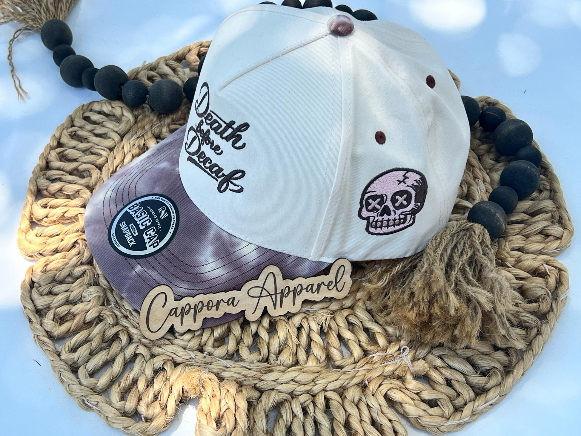 Death Before Decaf Embroidered Hat | Skull Trucker Hat, Coffee Lover Hat, Funny Caffeine Hat, Embroidered Snapback