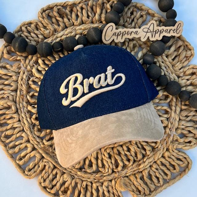 BRAT Embroidered 3D Puff Hat | Trendy Canvas Baseball Cap, Funny Brat Hat for Women, Cute Statement Hat, Adjustable Embroidered Cap