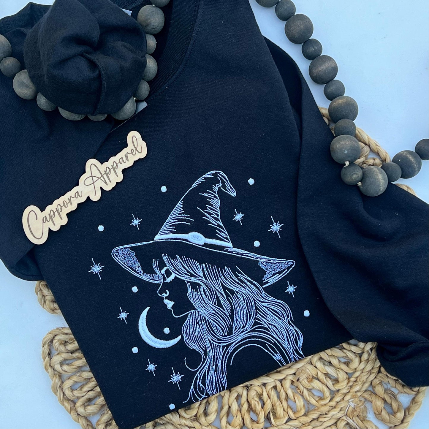 Season of the Witch Crewneck – Embroidered Sweatshirt with Line Art Design, Spooky Fall Aesthetic Witchy Pullover