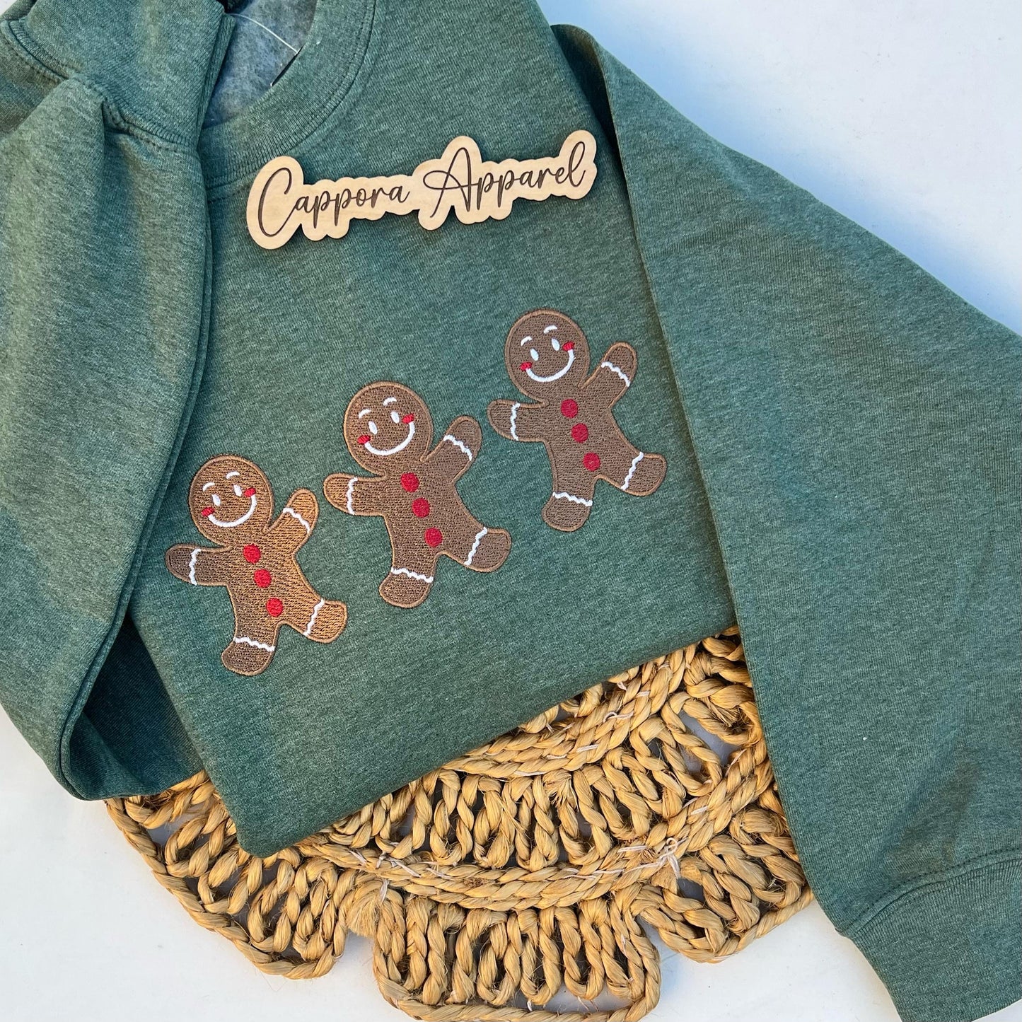 Gingerbreads Embroidered Gildan Sweatshirt – Cozy Holiday Christmas Crewneck with Cute Festive Graphic