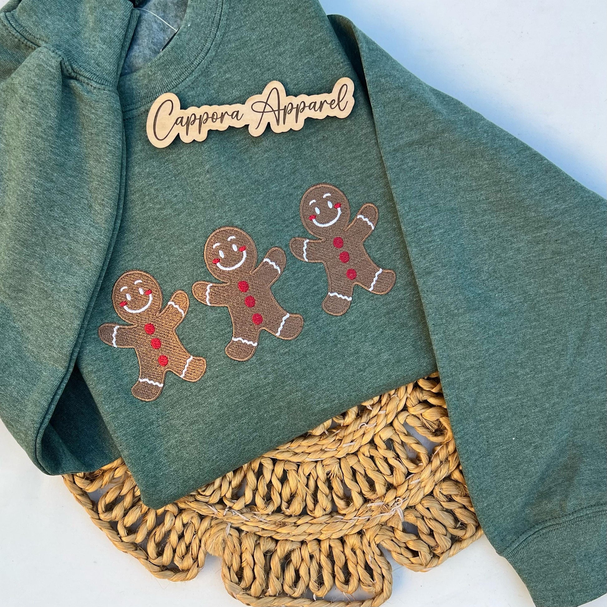 Gingerbreads Embroidered Gildan Sweatshirt – Cozy Holiday Christmas Crewneck with Cute Festive Graphic