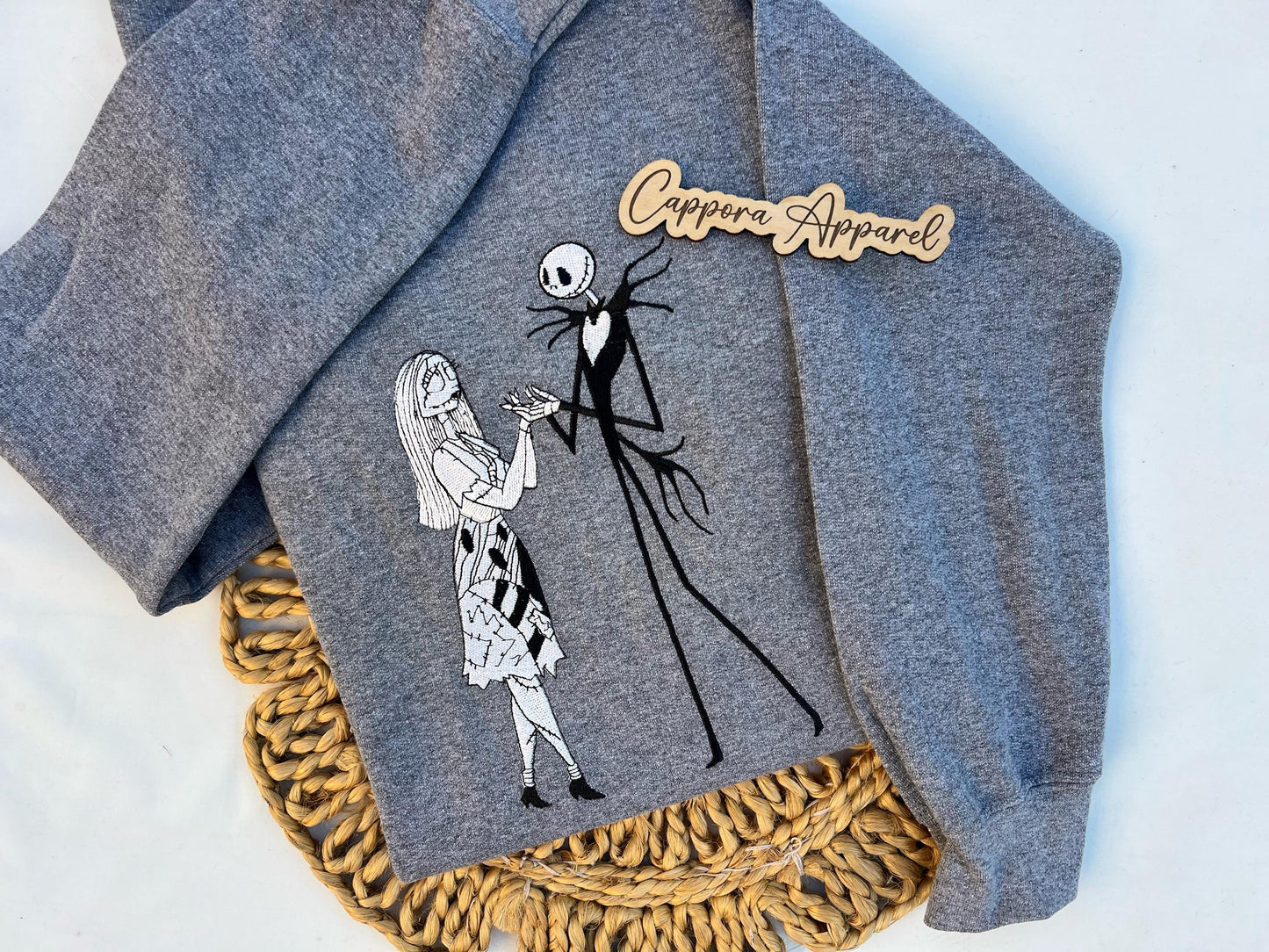 Jack and Sally Embroidered Sweatshirt – Gildan Crewneck, Cozy Halloween Gothic Love Graphic, Nightmare Inspired Pullover