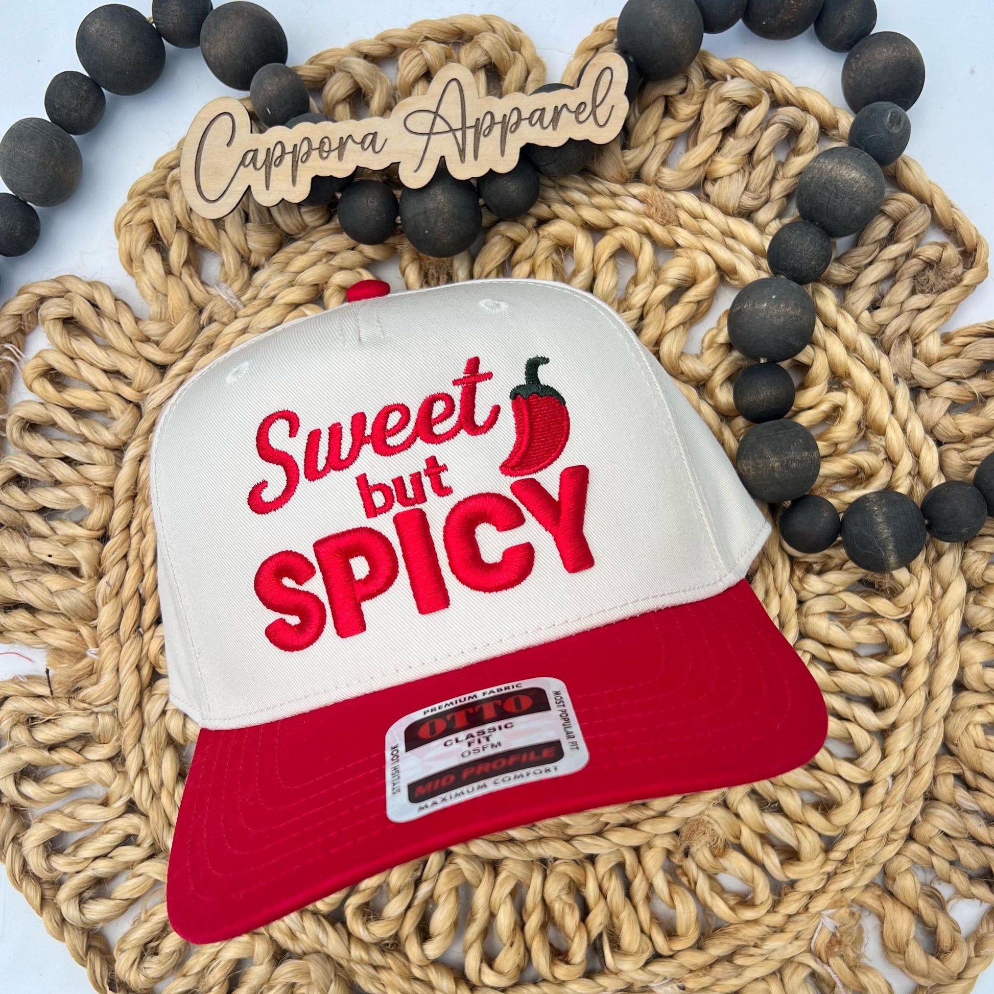 Sweet but Spicy Hat – 3D Puff Embroidered Chili Pepper Otto Canvas Cap, Funny Cute Statement Trucker Hat