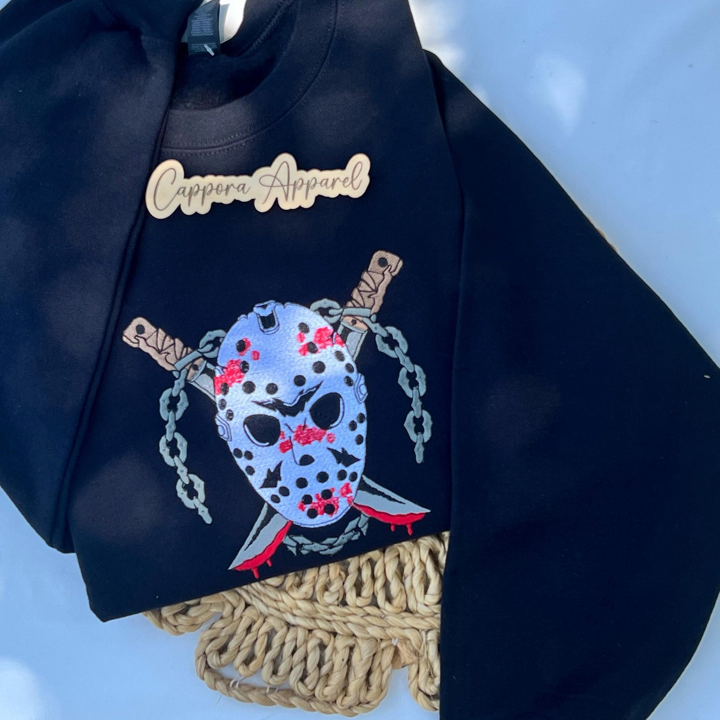 Halloween Horror Sweatshirt – Embroidered Bloody Knife Killer Graphic on Gildan Crewneck, Scary Spooky Horror Movie Sweatshirt