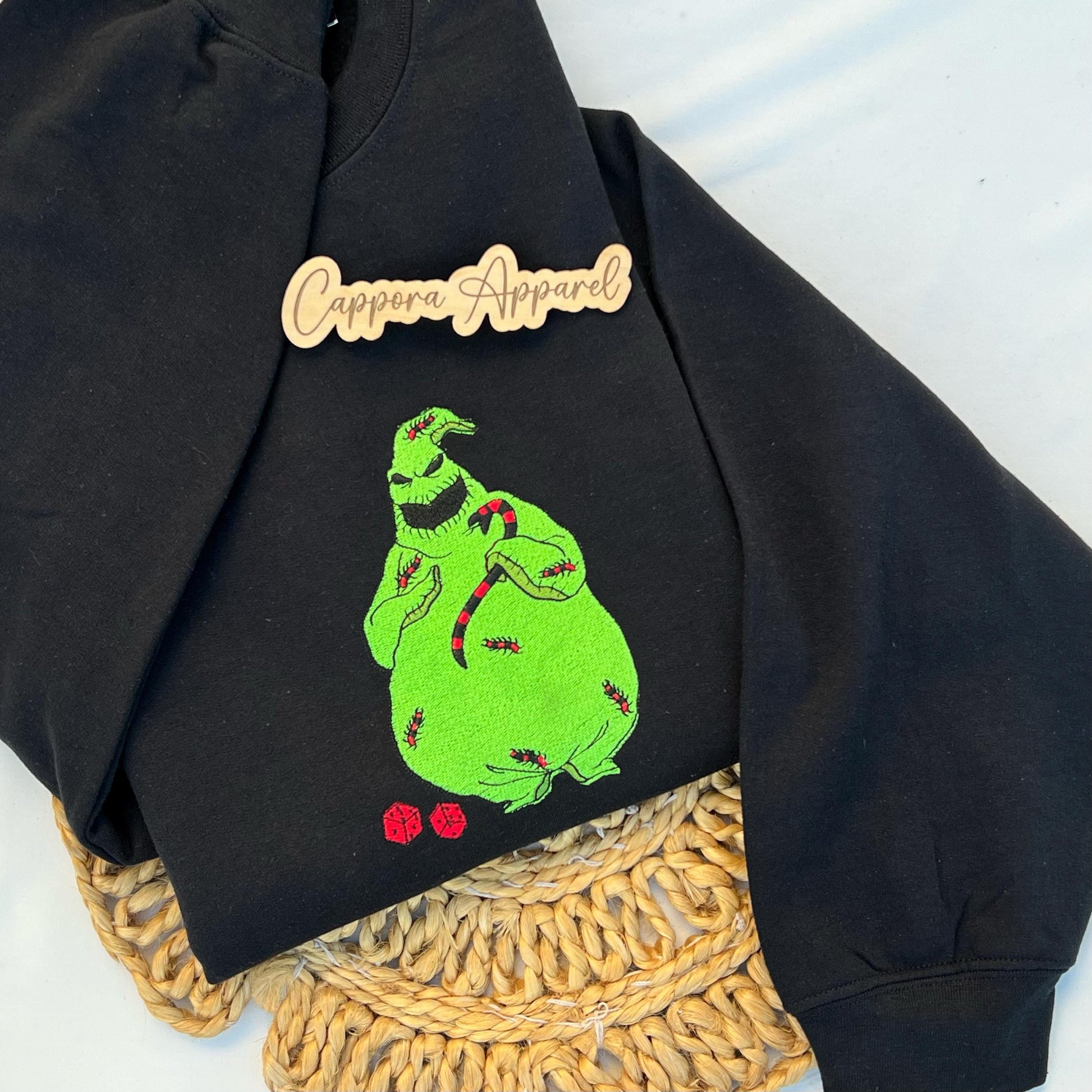 Green Monster Embroidered Crewneck Sweatshirt – Spooky Halloween Gildan Pullover, Nightmare-Inspired Cozy Fall Sweatshirt