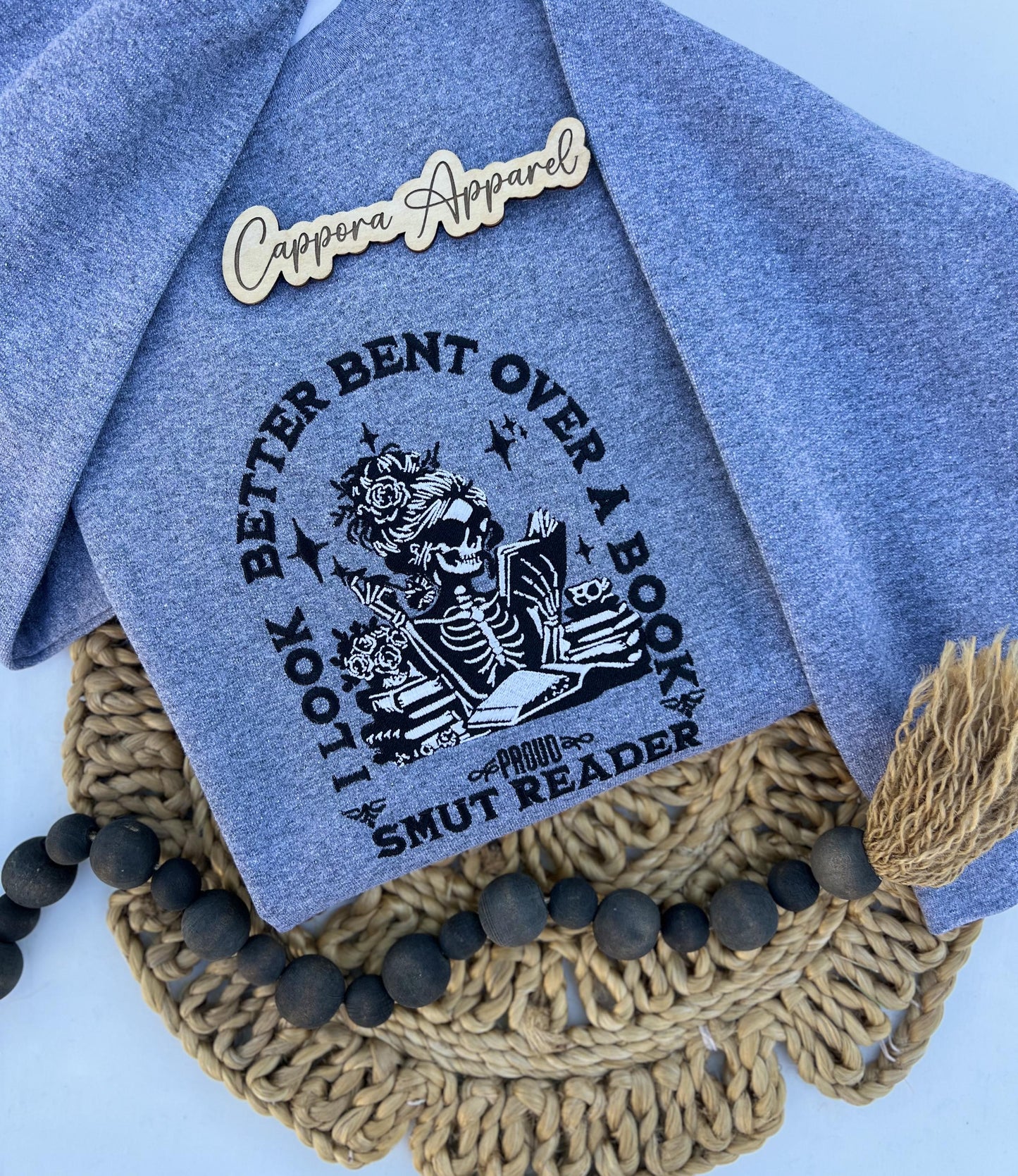 Embroidered “I Look Better Bent Over a Book” Skull Sweatshirt | Proud Smut Reader Crewneck, Book Lover Gift, Gildan Heavy Blend