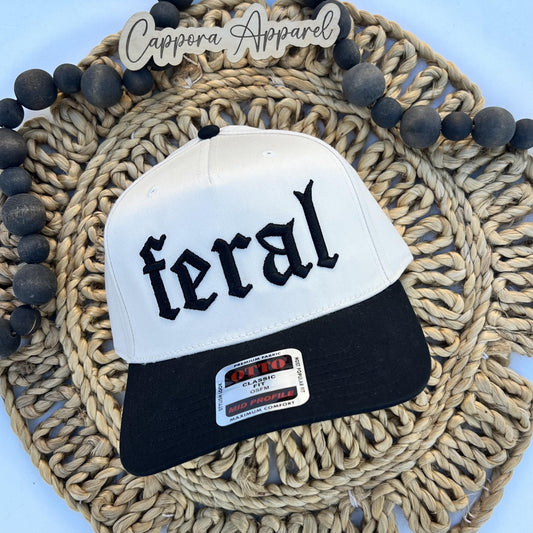 Feral 3D Puff Embroidered Hat |Trucker Baseball Cap, Funny Bold Statement Hat, Wild Girl Aesthetic, Streetwear Style Cap