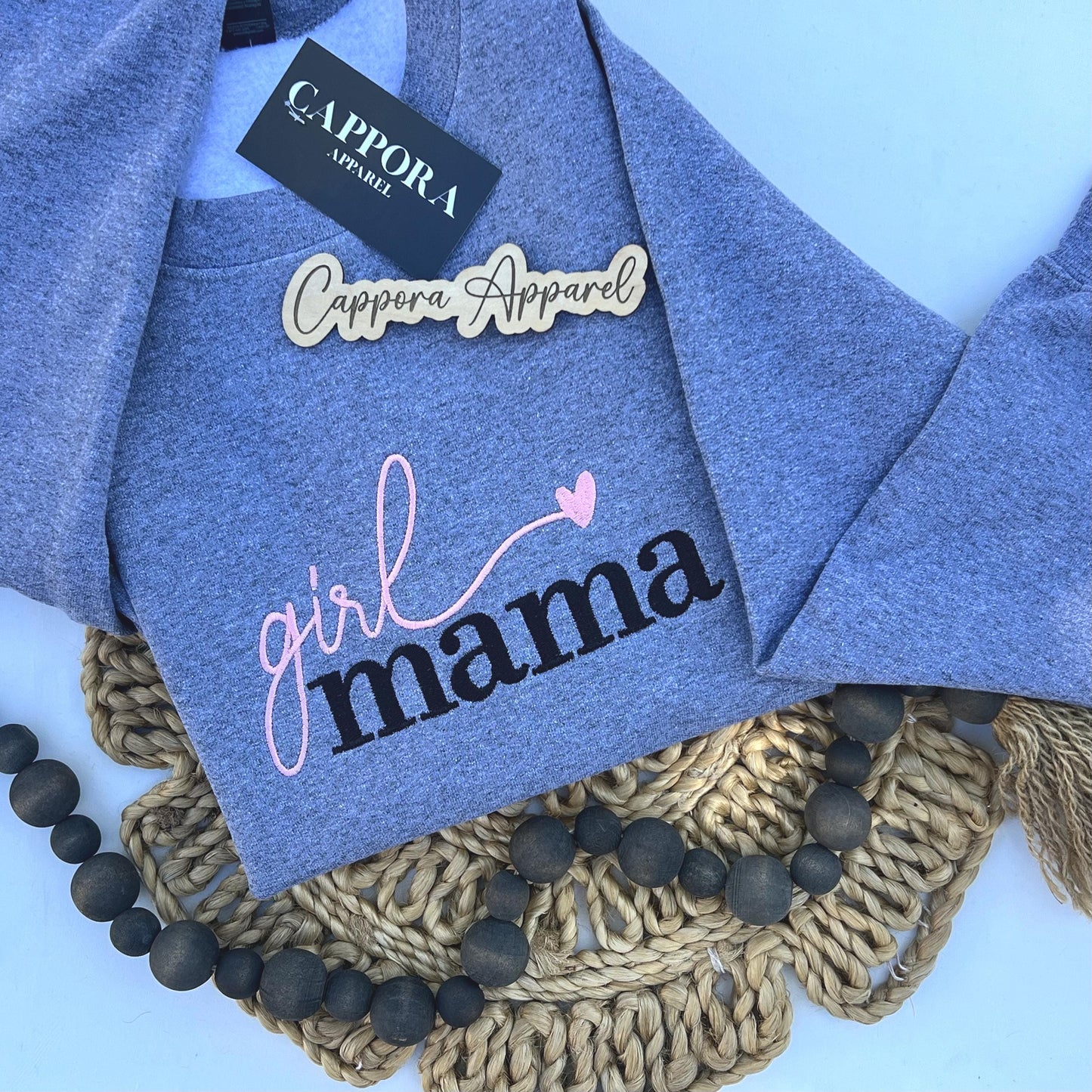 Girl Mama Embroidered Crewneck – Gildan Sweatshirt with Heart Design, Cute Mom Life Gift, Cozy Mama Sweatshirt for Moms of Girls