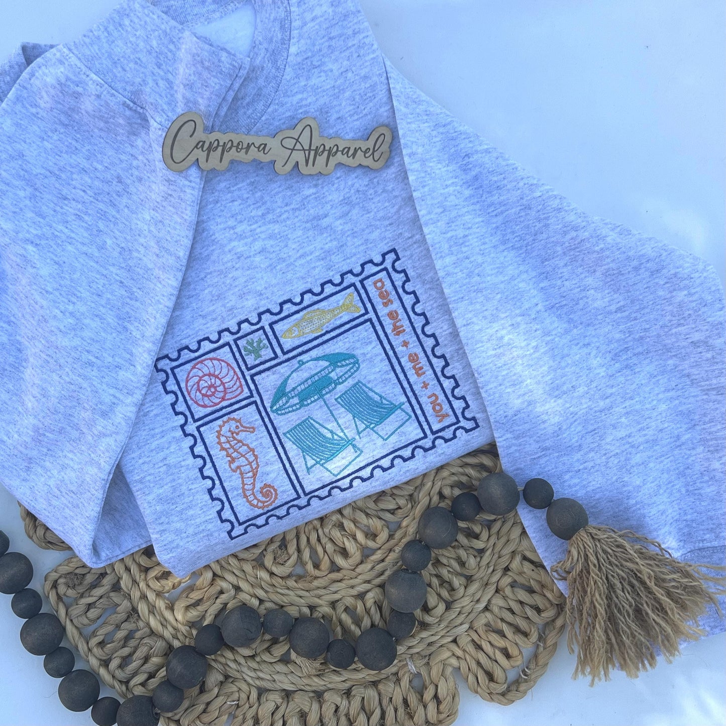 Summer Postcard Embroidered Sweatshirt | Retro Travel Design Crewneck | Coastal Vibes Pullover | Gildan Unisex Beachy Sweater