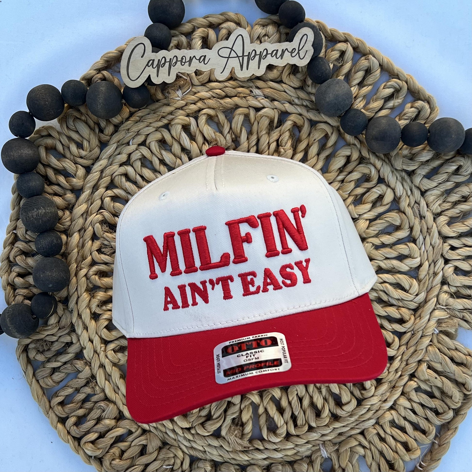 Milfin Ain’t Easy Hat – Funny 3D Puff Embroidered Otto Cap – Cool Mom Trucker Hat – MILF Gift – Sassy Snapback Baseball Hat for Women