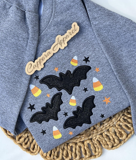Glitter Applique Halloween Sweatshirt, Embroidered Halloween Crewneck, Spooky Season Sweatshirt, Cute Halloween Shirt, Fall Crewneck