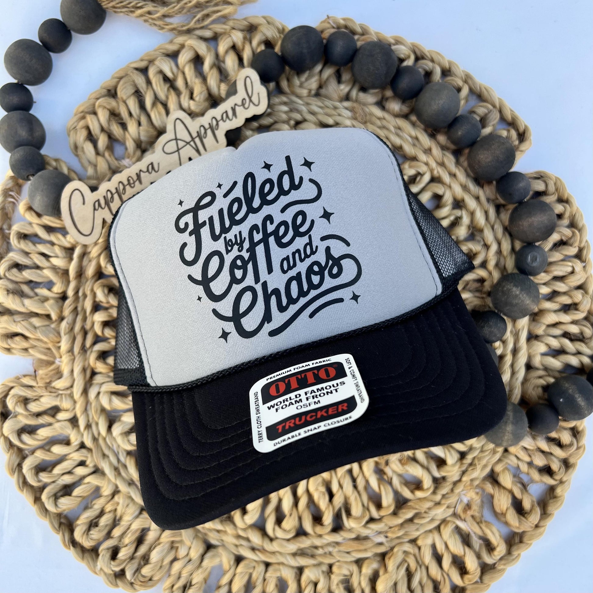 Fueled by Coffee and Chaos Hat, Funny Mom Foam Trucker Hat, Coffee Lover Hat, Embroidered Caffeine Hat, Mom Life Hat, Gift for Her