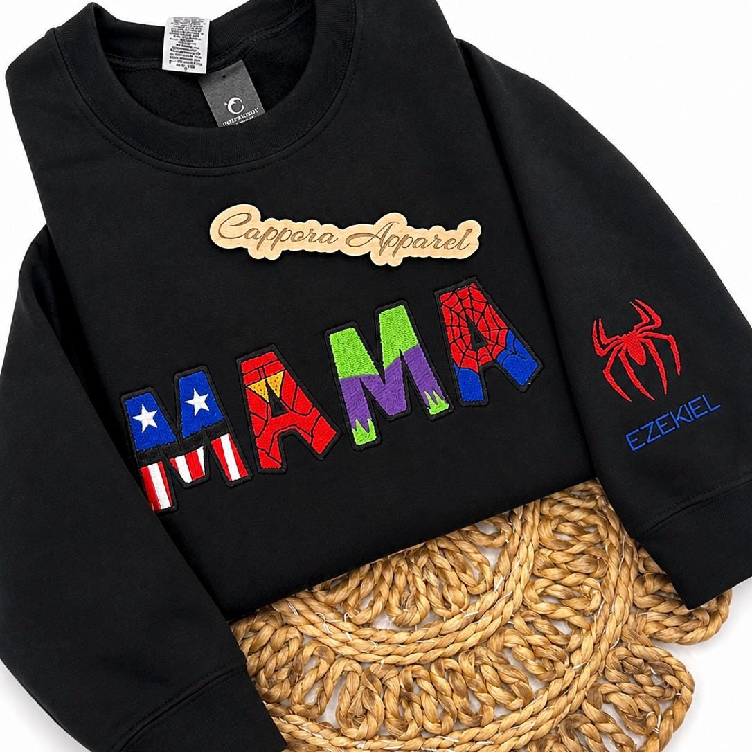 Mama Embroidered Crewneck – Superhero Mom Gildan Sweatshirt, Comic Style Cozy Gift for Mamas