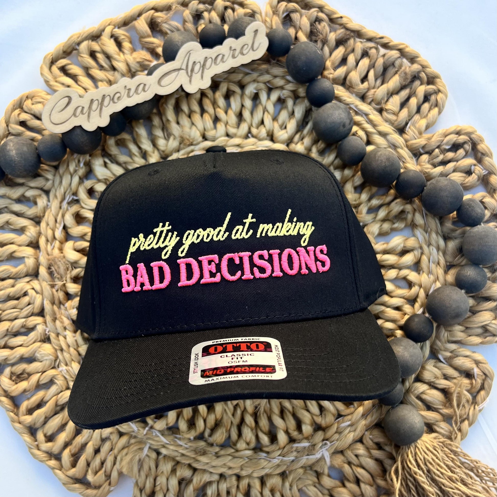 Pretty Good at Making Bad Decisions Embroidered Hat, Funny Trucker Hat, Sarcastic Women’s Baseball Cap, Trendy Gift for Her