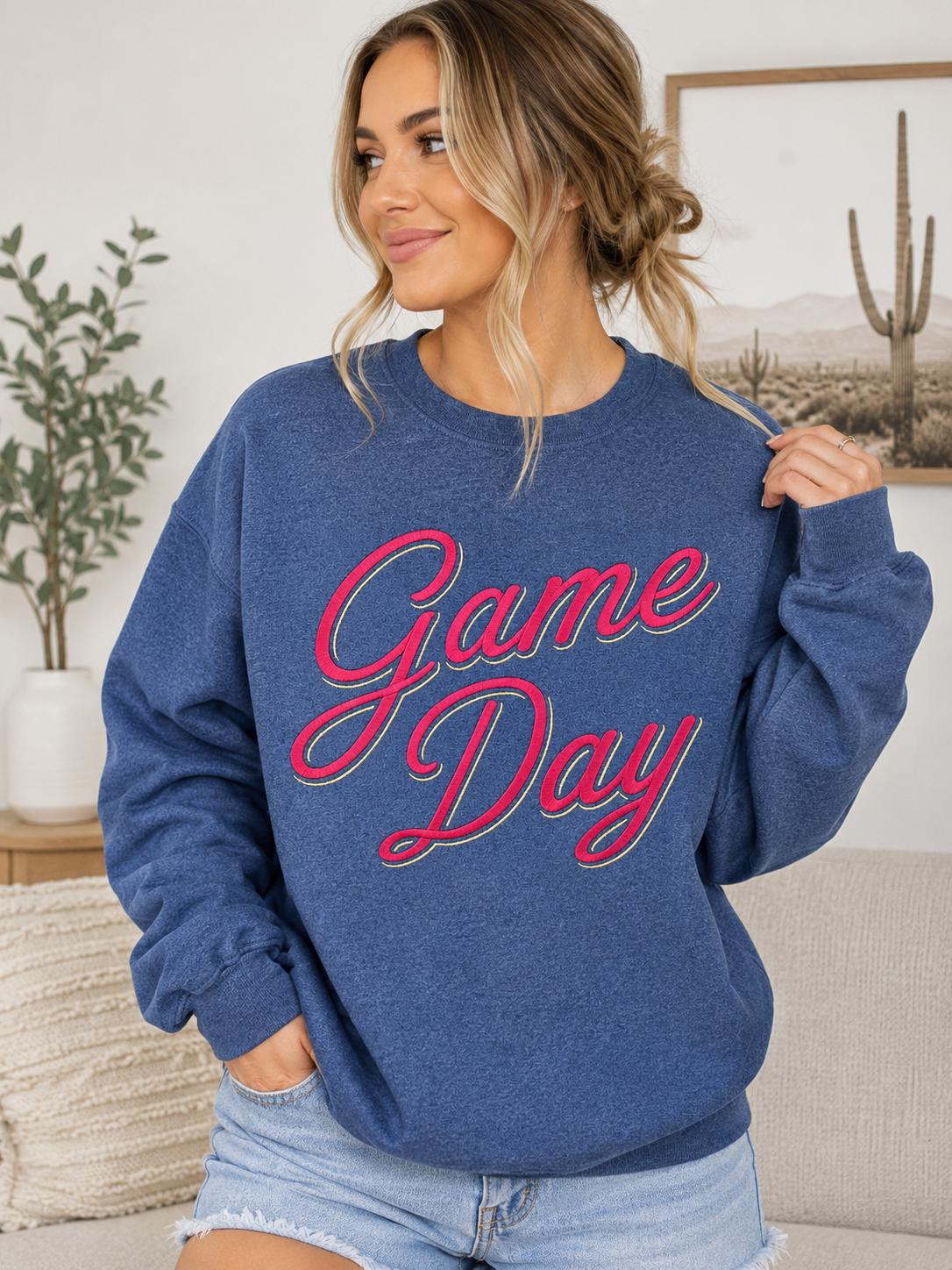 Game Day Embroidered Crewneck Sweatshirt, Football Game Day Shirt, Tailgate Sweater, Sports Fan Gift, Fall Football Apparel