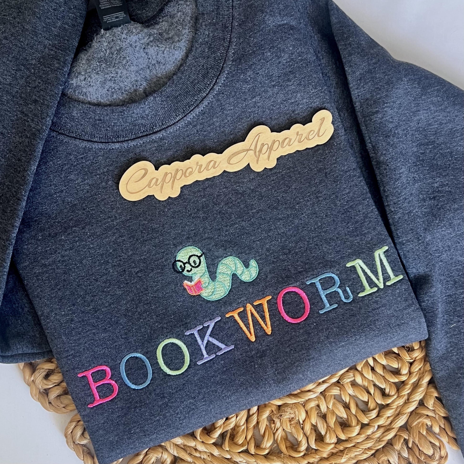 Embroidered Bookworm Crewneck Sweatshirt, Book Lover Gift, Reader Sweater, Bookish Clothing, Cozy Reading Sweatshirt, Librarian Gift
