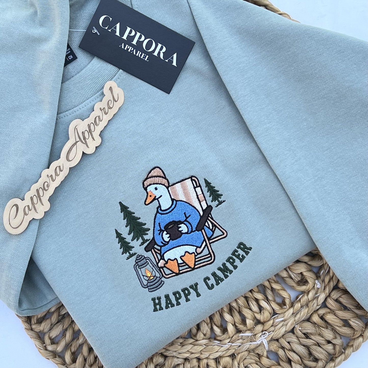 Happy Camper Embroidered Crewneck Sweatshirt, Camping Shirt, Outdoor Adventure Pullover, Camper Gift, Hiking and Nature Lover Sweatshirt