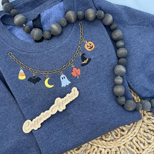 Embroidered Charm Necklace Crewneck Sweatshirt, Trendy Charm Jewelry Shirt, Personalized Girly Pullover, Unique Gift for Her