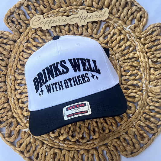 Drinks Well With Others Embroidered Hat, Funny Drinking Cap, Girls Trip Hat, Party Trucker Hat, Cocktail Lover Gift, Bachelorette Hat