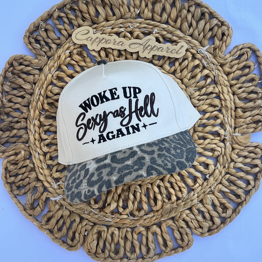 Woke Up Sexy As Hell Again Embroidered Hat, Funny Trucker Hat, Sarcastic Women’s Cap, Trendy Adult Humor Gift, Girls Weekend Hat