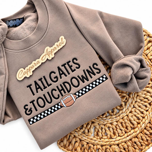 Tailgates & Touchdowns Embroidered Crewneck, Football Game Day Sweatshirt, Tailgate Outfit, Football Season Pullover, Fall Football Gift