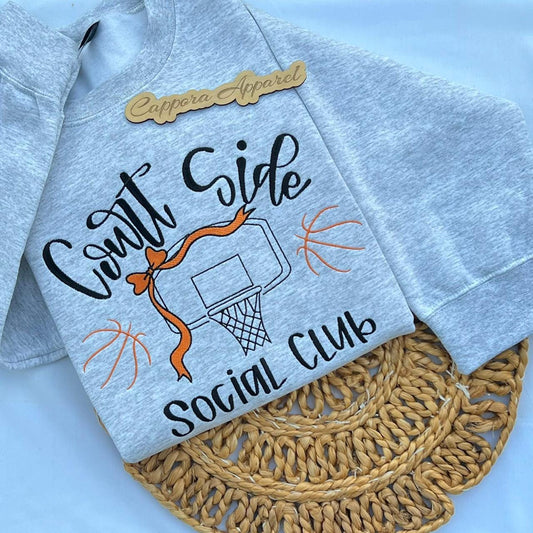 Courtside Basketball Social Club Embroidered Crewneck, Basketball Mom Sweatshirt, Basketball Game Day Shirt, Basketball Lover Gift
