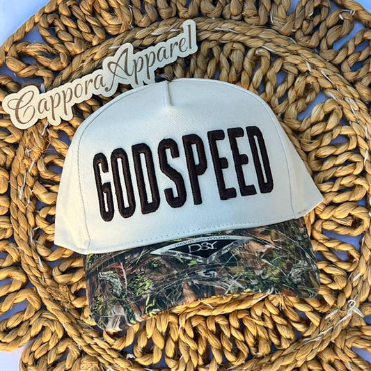 GODSPEED Embroidered Hat, 3D Puff Embroidery Snapback, Vintage Inspired Trucker Hat, Western Streetwear Cap, Unisex Statement Hat
