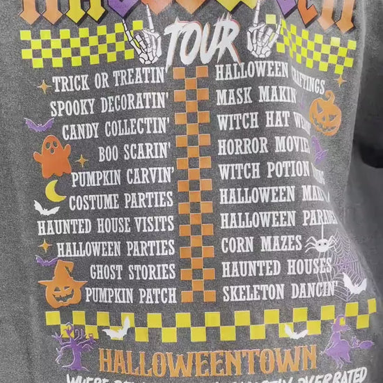 Comfort Colors® 'Halloween Tour' T-Shirt | Halloween Itinerary Shirt, Fall Festival T-shirt, Halloween Adventures Tee, Trick or Treat Shirt